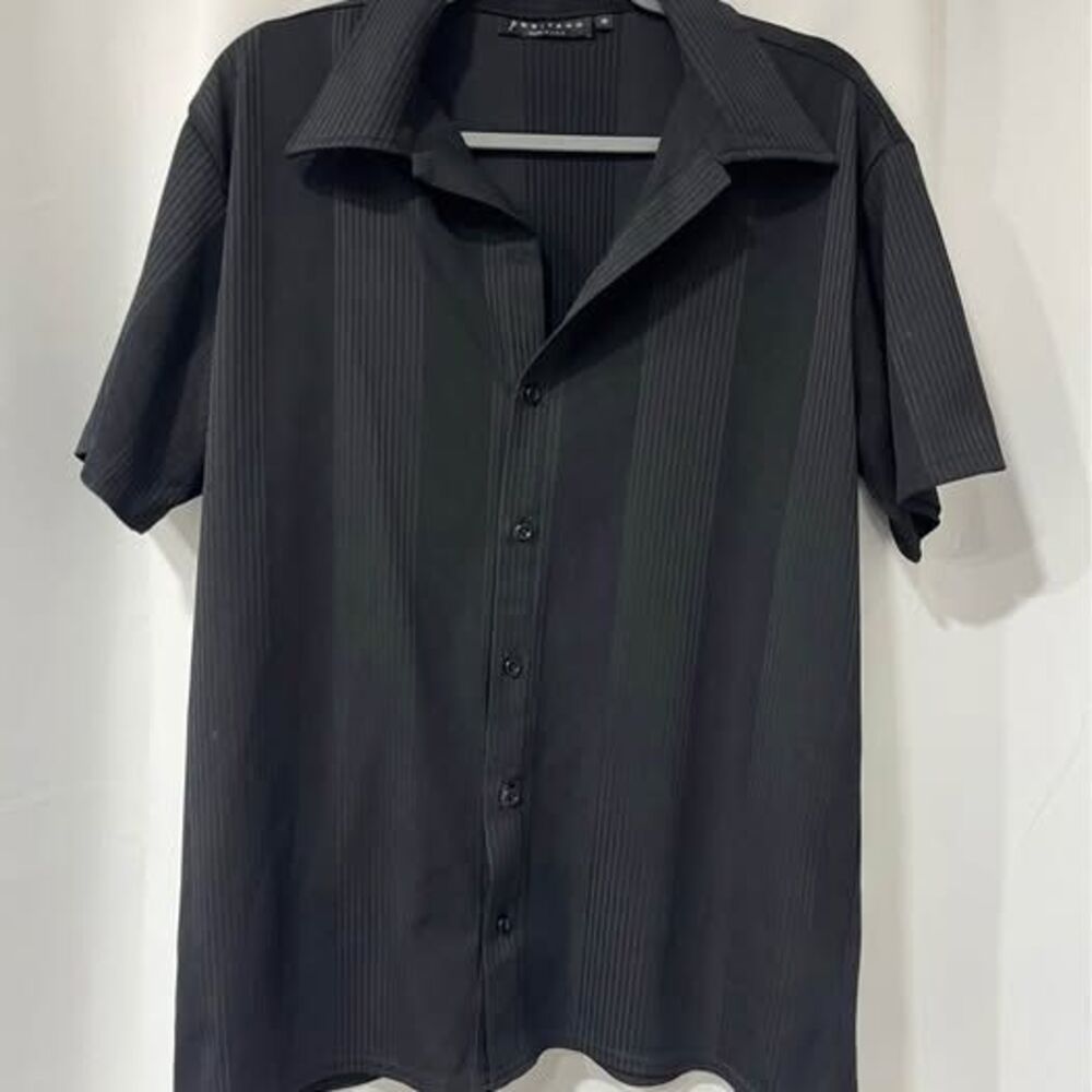 Positano Charles Lapson Made in USA Black SS Button Front Shirt - Black - Sz M